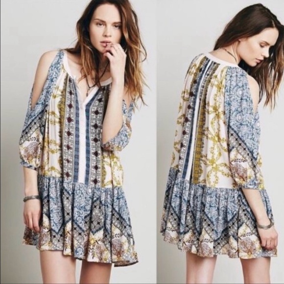 Free People Floral Gypsy Bohemian Mini Dress. - Picture 1 of 7